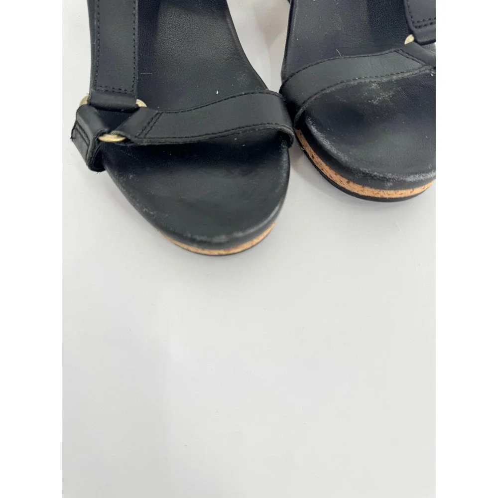 Teva Arrabelle Wedge Sandals‎ Women Size 7 Black Leather Cork Heel Strappy